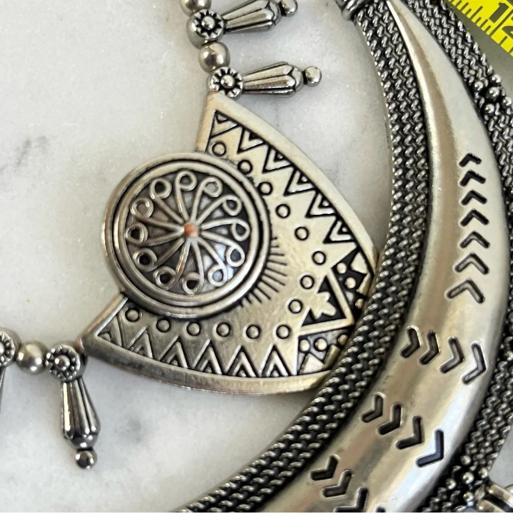 Southwestern Style Silver Toned Boho Statement Necklace